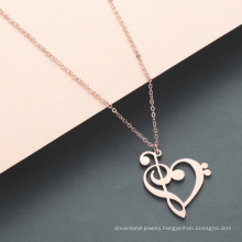 Stainless Steel PVD Gold Plated Note Pendant Heart Necklace For Mothers Day Gifts